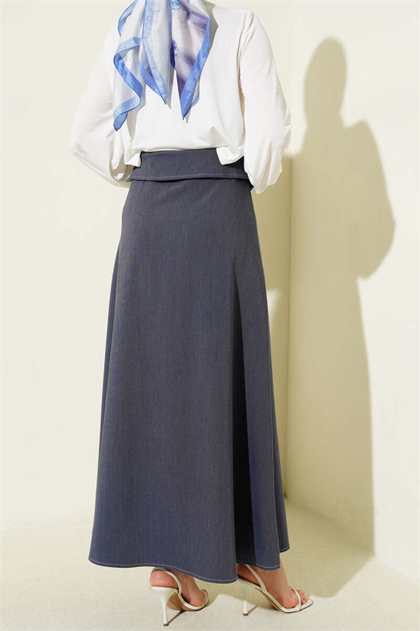 Waistband Skirt with Belt, Blue