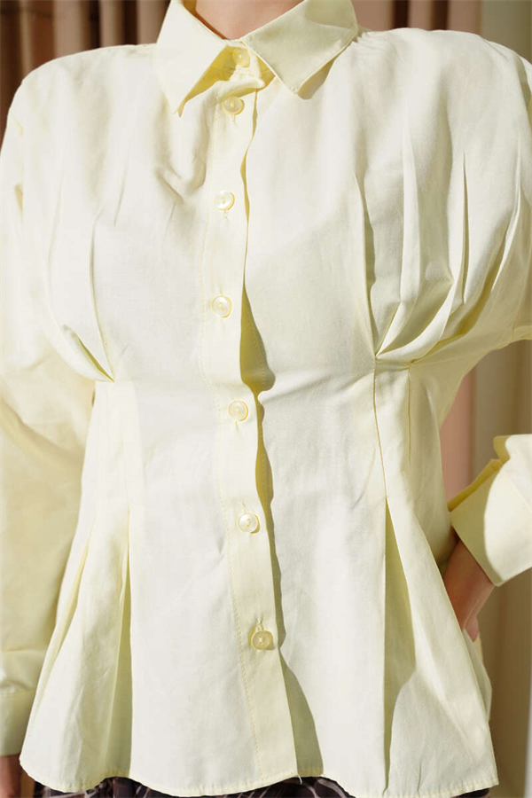 Short Shirt with Waist Darts Detail, Yellow