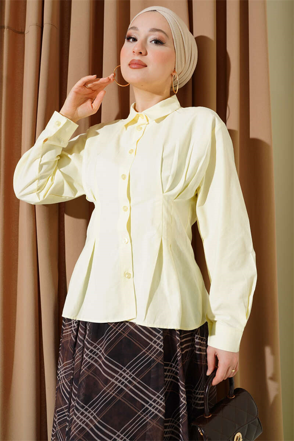 Short Shirt with Waist Darts Detail, Yellow