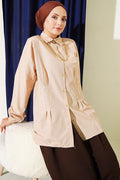 Shirt with Waist Darts and Elastic Cuffs, Beige
