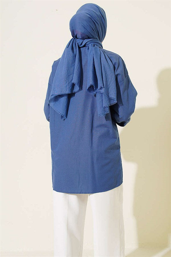 Indigo Shirt with Waist Darts and Elastic Cuffs