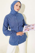 Indigo Shirt with Waist Darts and Elastic Cuffs