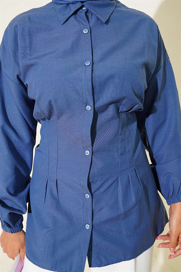 Indigo Shirt with Waist Darts and Elastic Cuffs