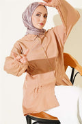 Shirt with Waist Darts and Elastic Cuffs (Latte)