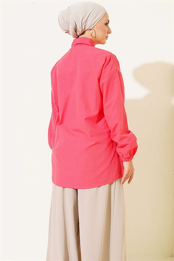 Shirt with Waist Darts and Elastic Cuffs, Pomegranate Blossom
