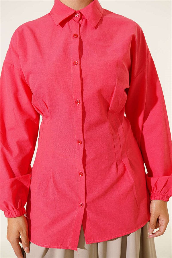 Shirt with Waist Darts and Elastic Cuffs, Pomegranate Blossom