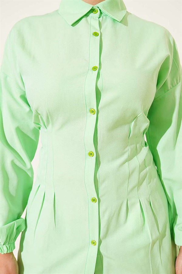 Shirt with Waist Darts and Elastic Cuffs, Aqua Green