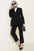 2 Piece Set Suit with button-down jacket and darts, black.