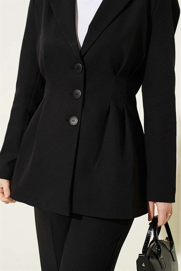 2 Piece Set Suit with button-down jacket and darts, black.
