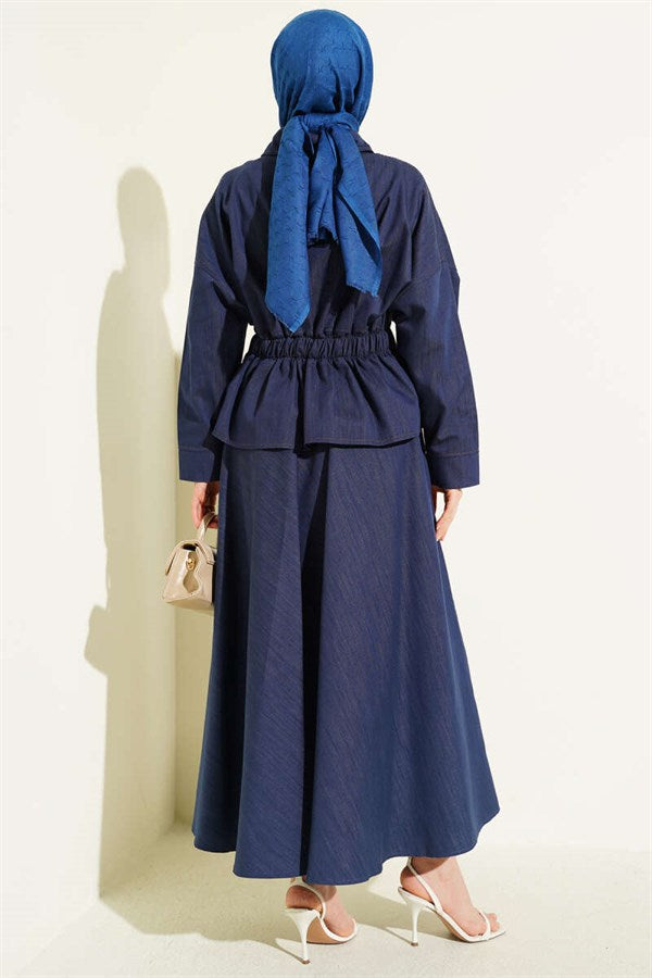 Denim 2 Piece Set with Waist Darts and Zipper, Indigo