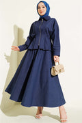 Denim 2 Piece Set with Waist Darts and Zipper, Indigo