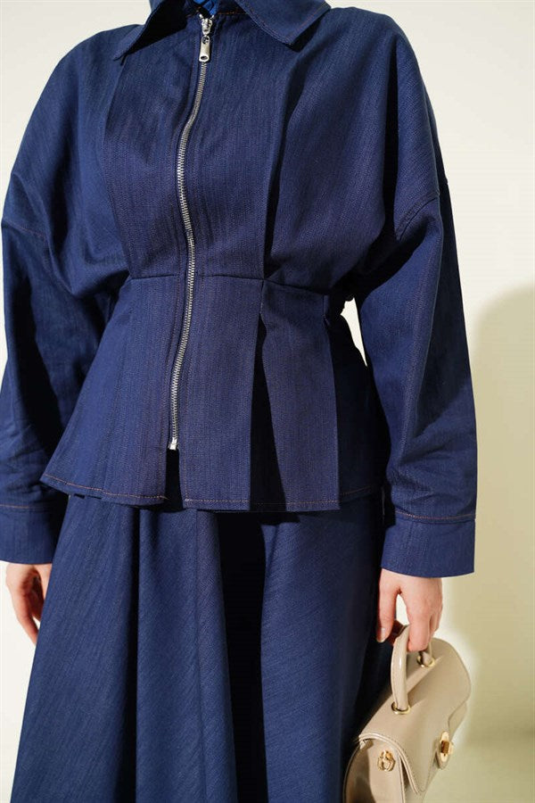 Denim 2 Piece Set with Waist Darts and Zipper, Indigo