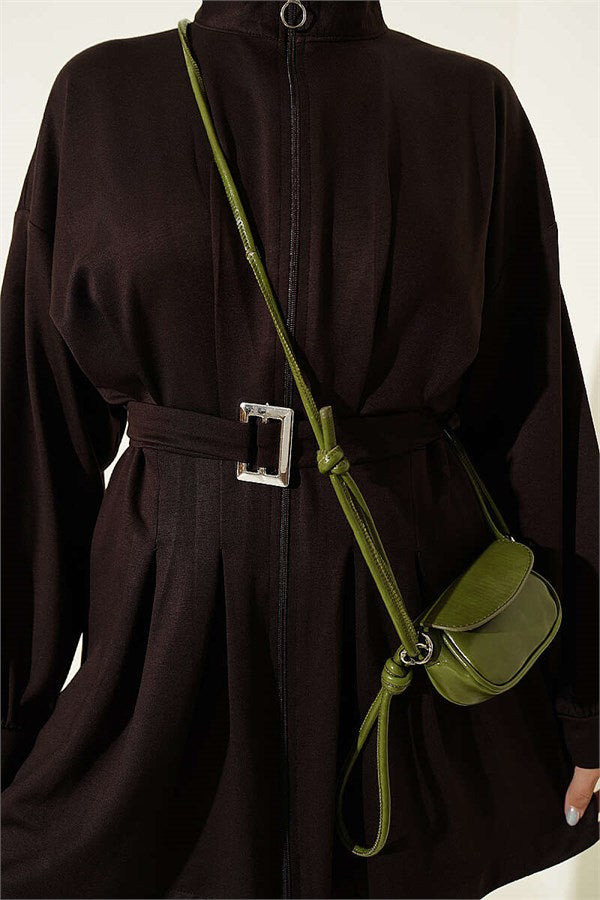 Two-Piece Set with Waist Darts and Zipper, Dark Brown