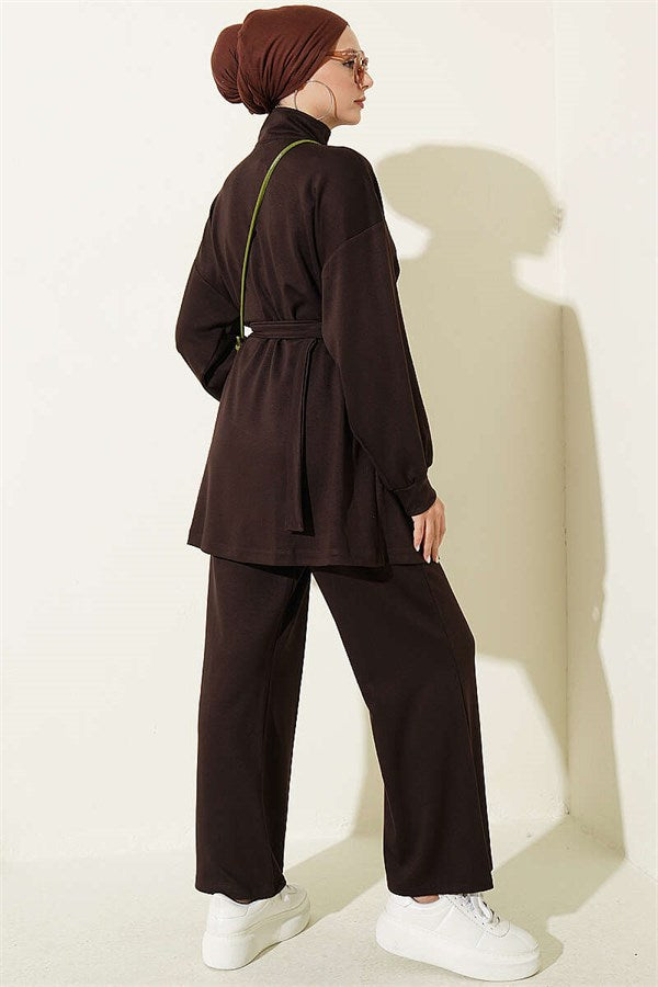 Two-Piece Set with Waist Darts and Zipper, Dark Brown