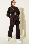 Two-Piece Set with Waist Darts and Zipper, Dark Brown