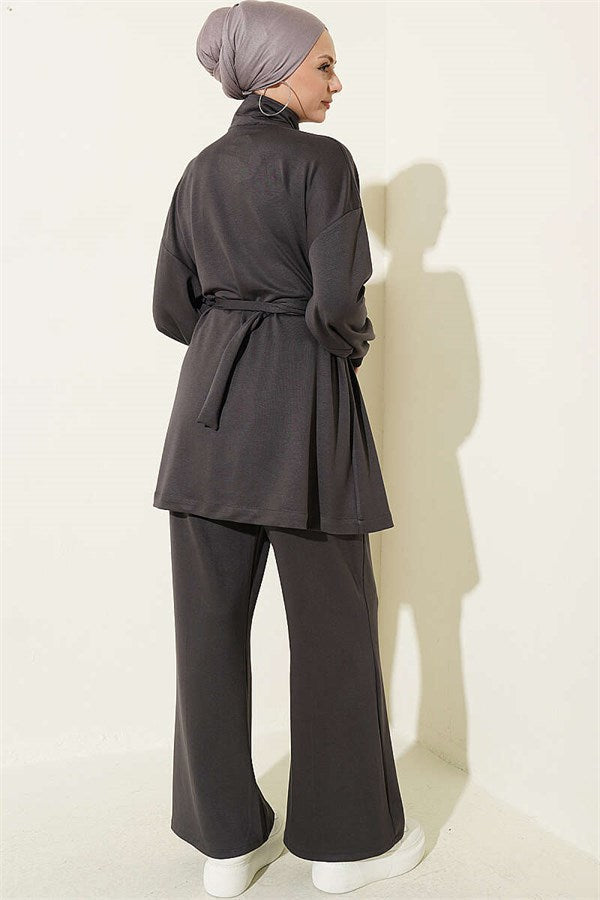 Two-Piece Set with Waist Darts and Zipper, Smoke Grey