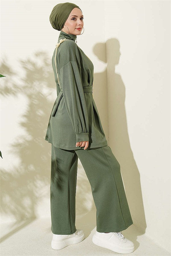 Two-Piece Set with Waist Pens and Zipper, Khaki