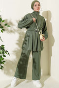 Two-Piece Set with Waist Pens and Zipper, Khaki