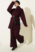Two-Piece Set with Waist Darts and Zipper, Plum