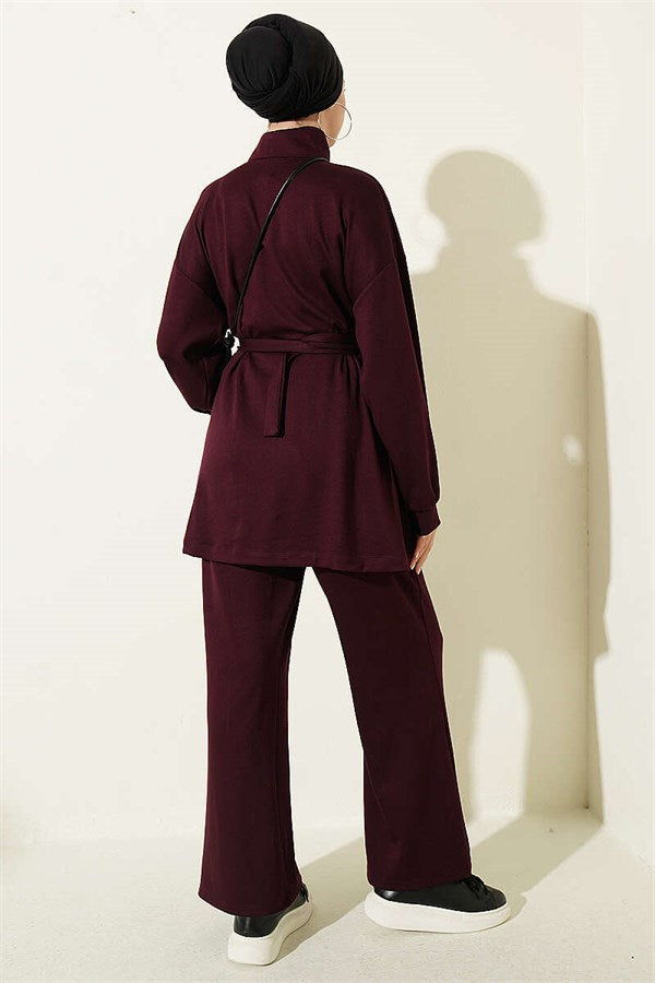 Two-Piece Set with Waist Darts and Zipper, Plum