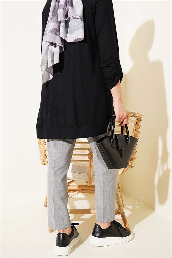 Gray Carrot Pants with Waist Darts