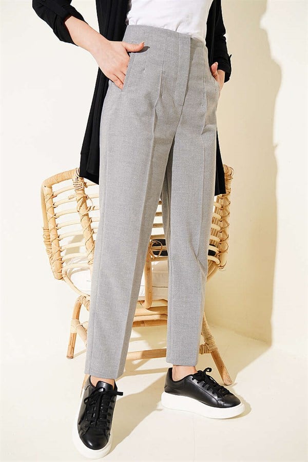 Gray Carrot Pants with Waist Darts