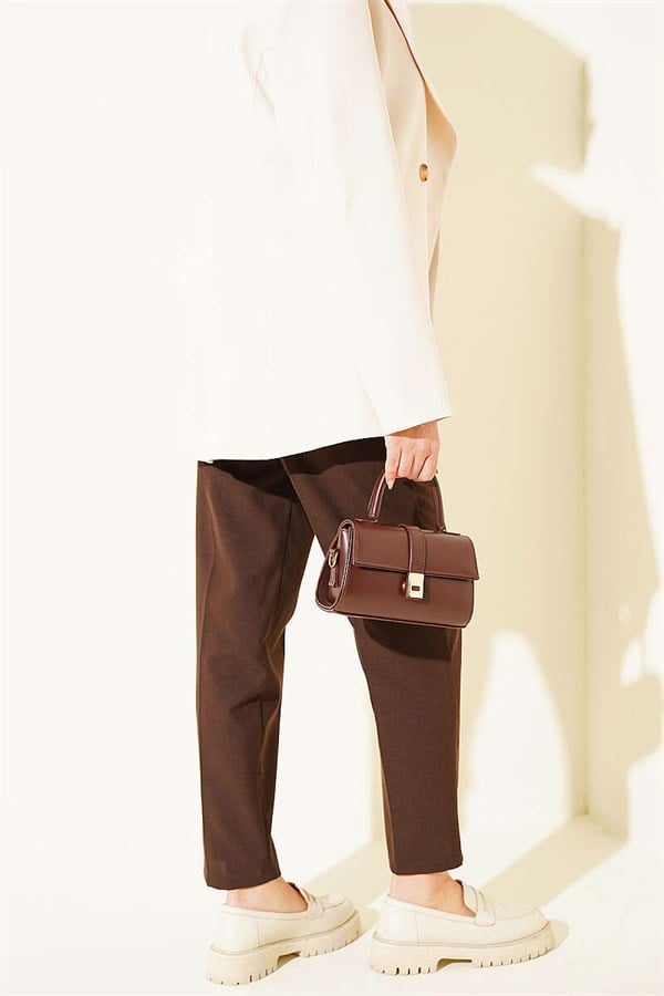 Carrot Pants with Waist Darts, Brown