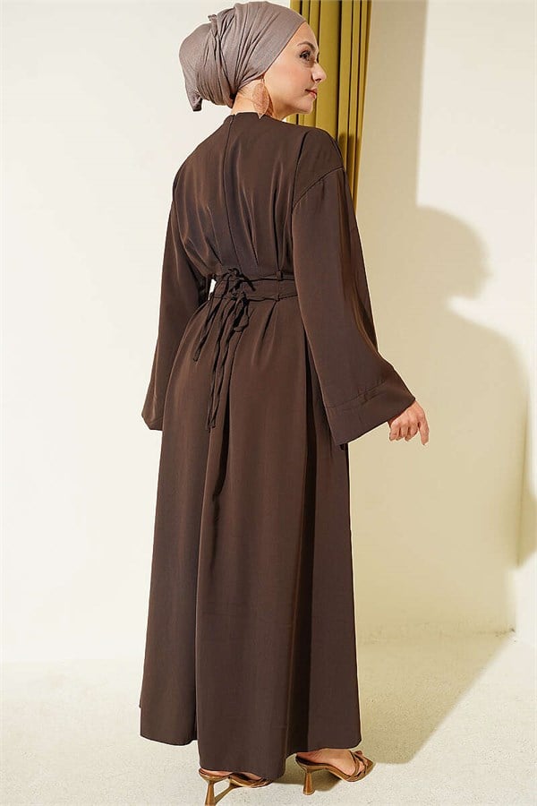 Brown Dress with Waist Darts and Strappy Belt