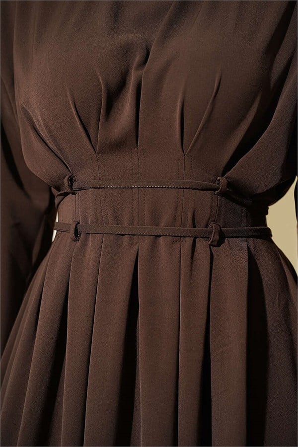 Brown Dress with Waist Darts and Strappy Belt