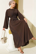 Brown Dress with Waist Darts and Strappy Belt