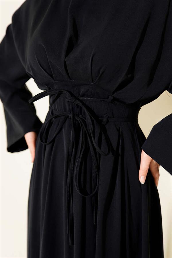 Waist Darted Rope Belted Dress Navy Blue