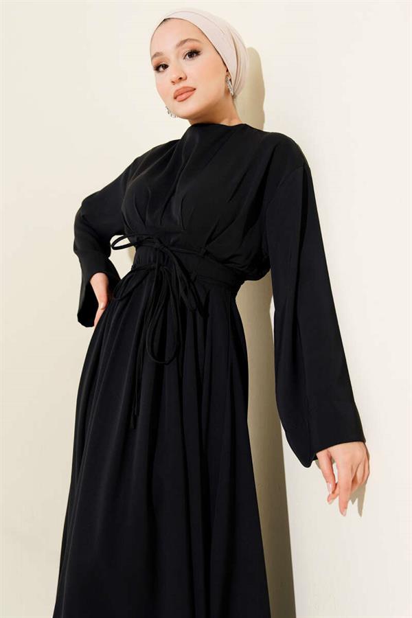 Waist Darted Rope Belted Dress Navy Blue