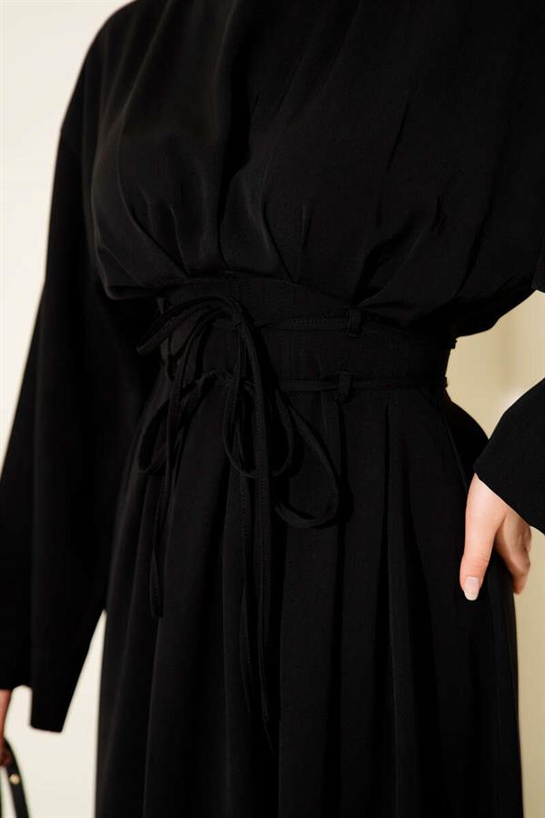 Waist Darted Rope Belted Dress Black