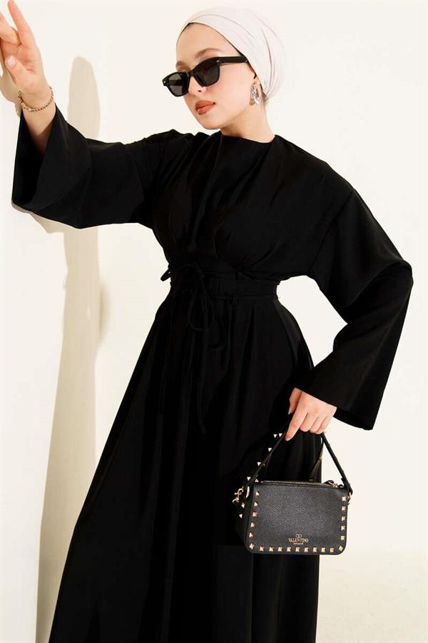 Waist Darted Rope Belted Dress Black