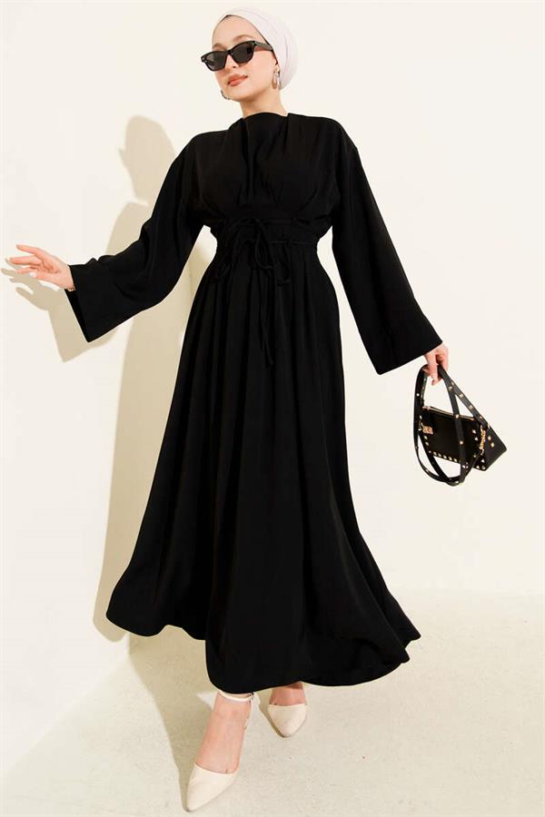 Waist Darted Rope Belted Dress Black
