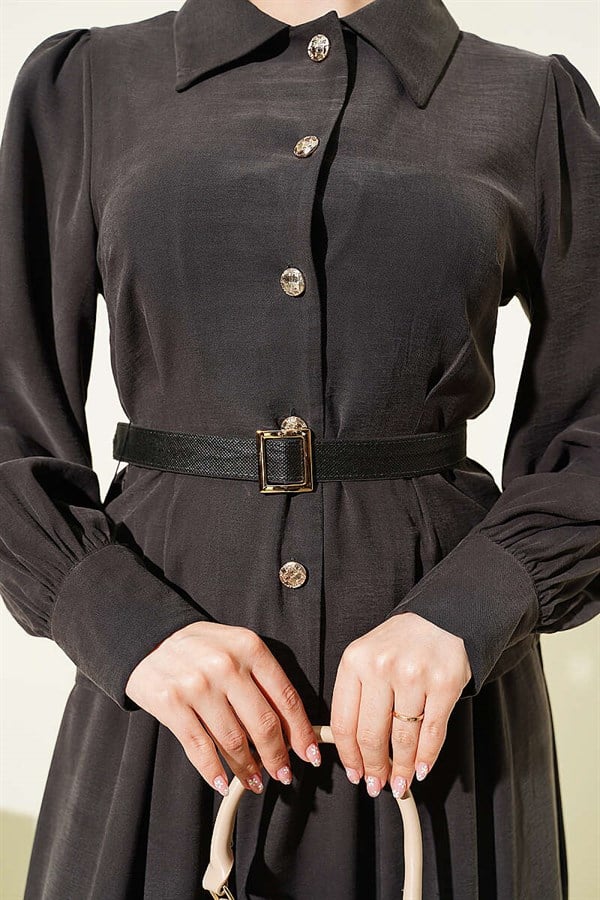 Dark Brown Skirt 2 Piece Set with Waist Darts, Belt, and Buttons
