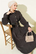 Dark Brown Skirt 2 Piece Set with Waist Darts, Belt, and Buttons