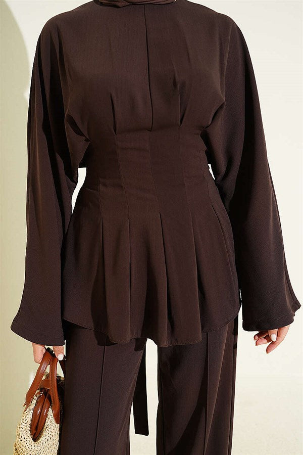 Self-Belted Set with Waist Darts, Coffee