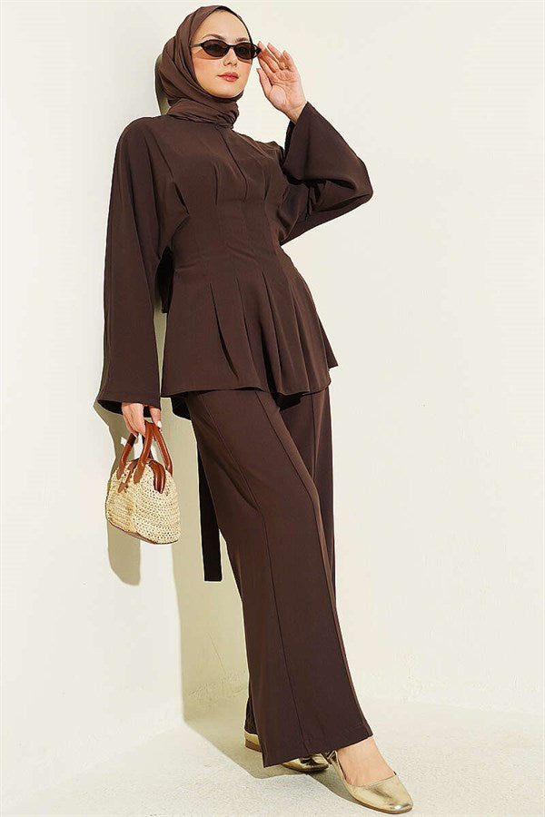 Self-Belted Set with Waist Darts, Coffee