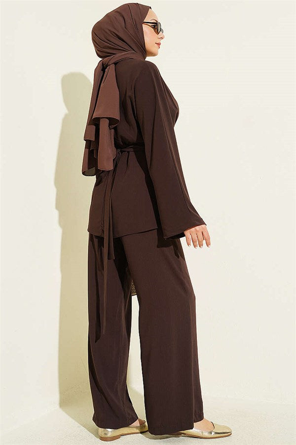 Self-Belted Set with Waist Darts, Coffee