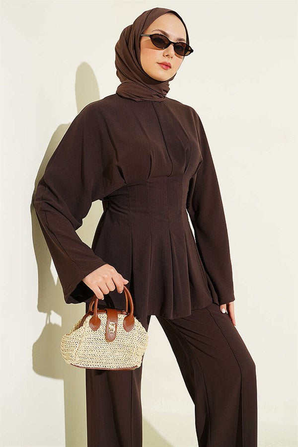 Self-Belted Set with Waist Darts, Coffee
