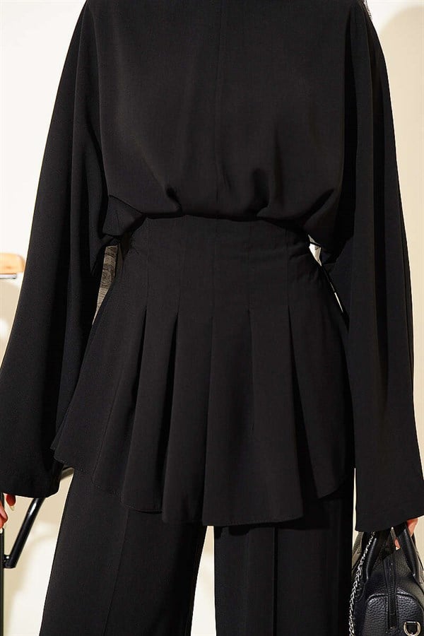 Black 2 Piece Set with Self-Belted Waist Darts