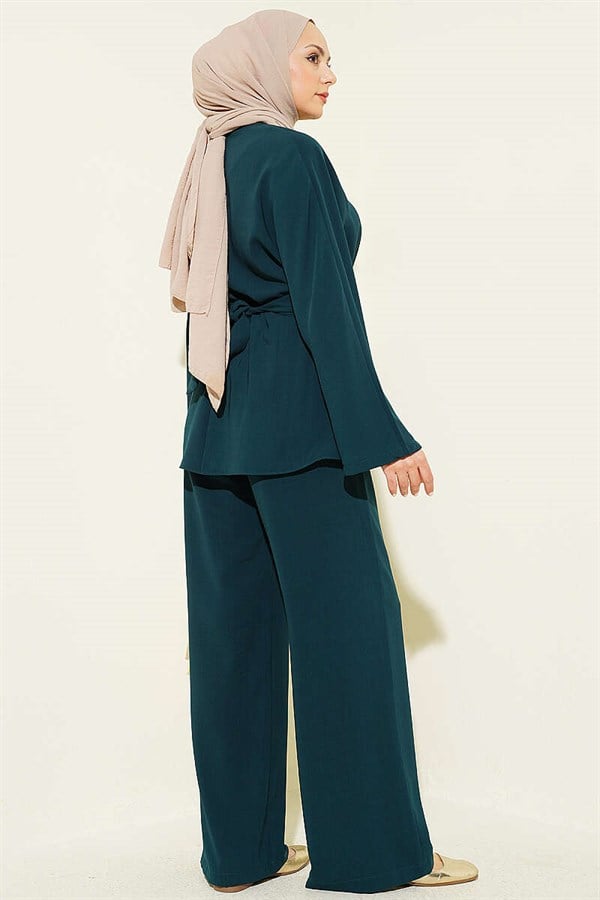 Belted Suit with Self-Belt, Emerald