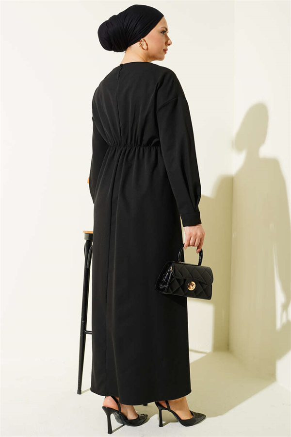 Black Double Dress with Waist Darts and Belt
