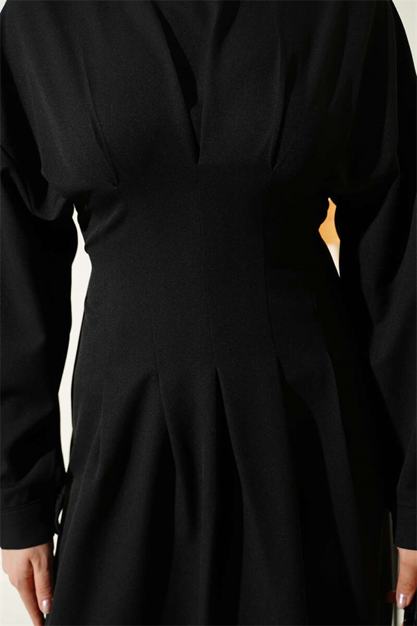 Black Double Dress with Waist Darts and Belt
