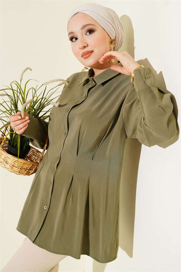Modal Shirt with Waist Darts, Khaki