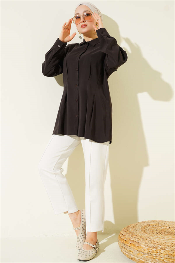 Black Modal Shirt with Waist Darts