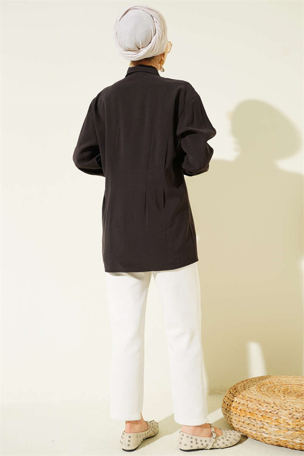 Black Modal Shirt with Waist Darts