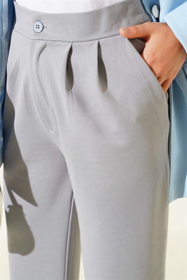 Waist Pleated Pocket Trousers Gray