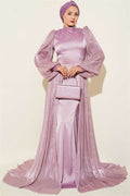 Powder Pink Evening Dress with Waist Stone Embellished Cape